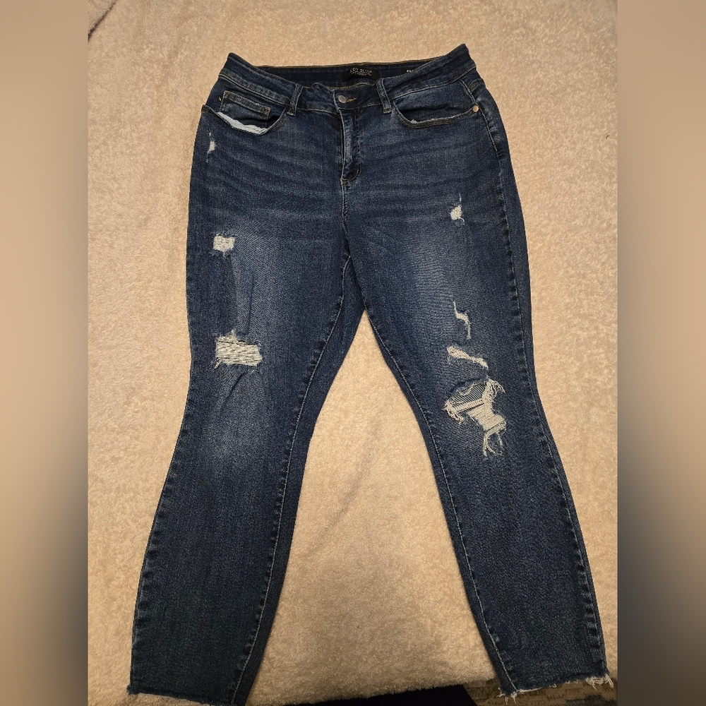 Judy Blue Dark Distressed Skinny Jeans